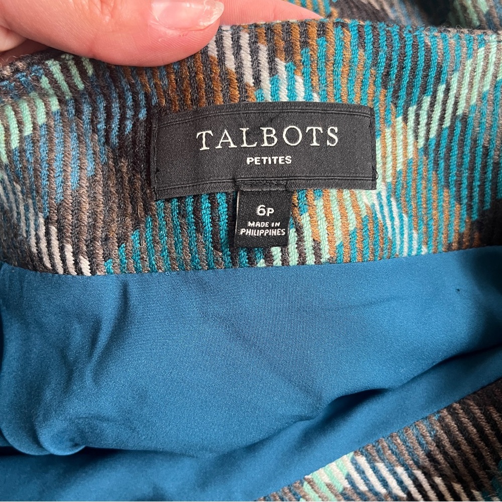 Talbots Plaid A-Line Skirt Wool Blend Petite Teal Brown‎ Lined - Picture 9 of 12